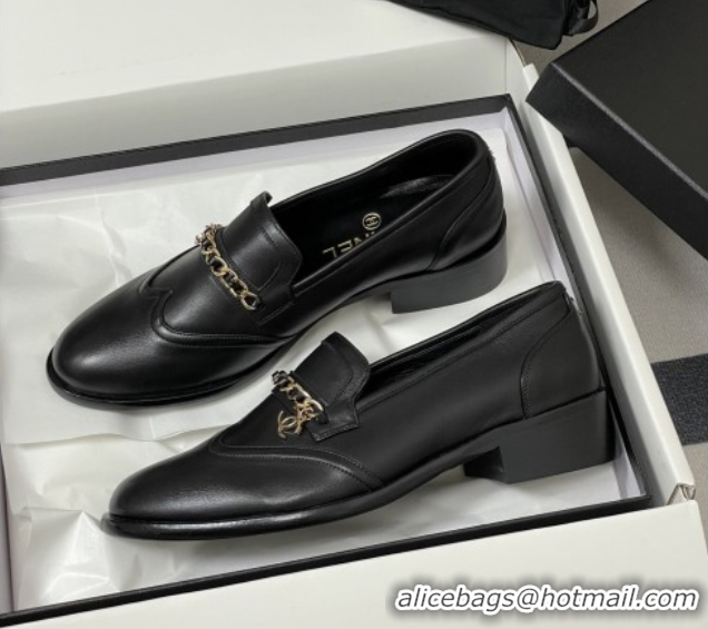 Hot Style Chanel Calfskin Loafers with Chain CH9339 Black