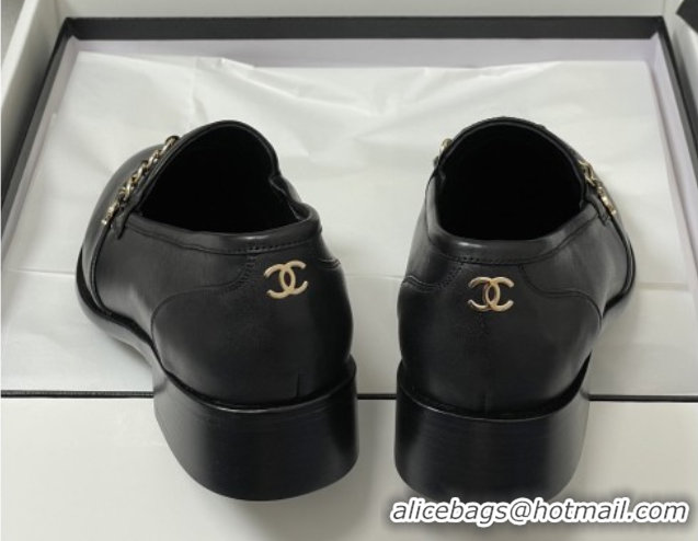 Hot Style Chanel Calfskin Loafers with Chain CH9339 Black