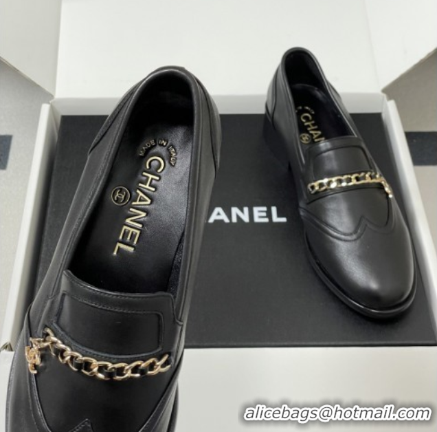 Hot Style Chanel Calfskin Loafers with Chain CH9339 Black