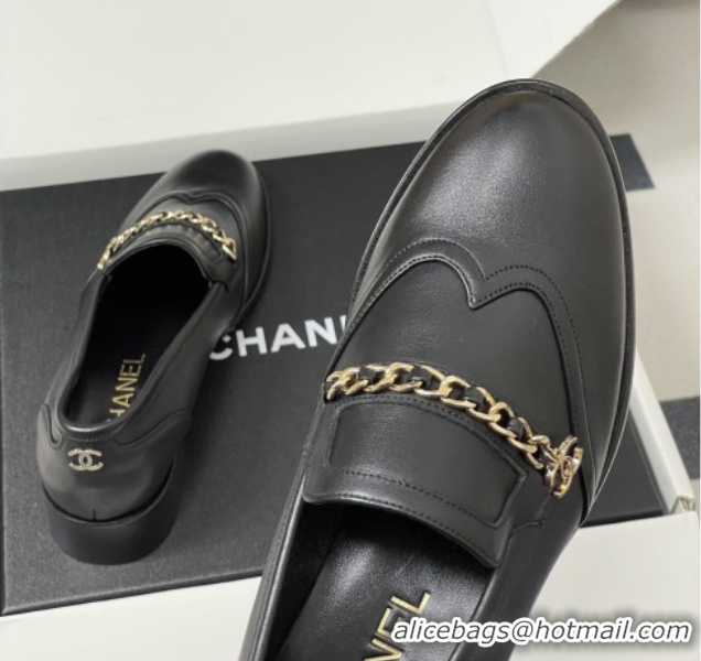 Hot Style Chanel Calfskin Loafers with Chain CH9339 Black