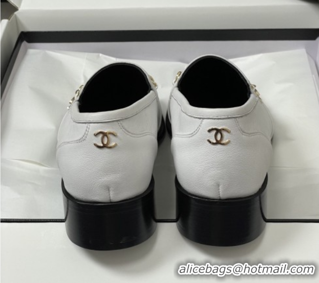 Sophisticated Chanel Calfskin Loafers with Chain CH9340 White