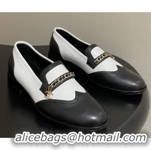 Good Product Chanel Calfskin Loafers with Chain CH9341 White/Black