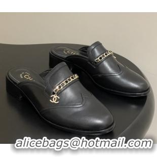 Good Looking Chanel Calfskin Mules with Chain CH9343 Black