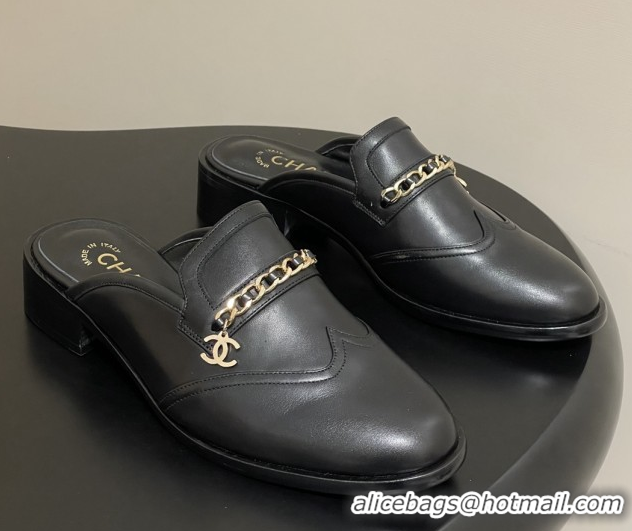 Good Looking Chanel Calfskin Mules with Chain CH9343 Black
