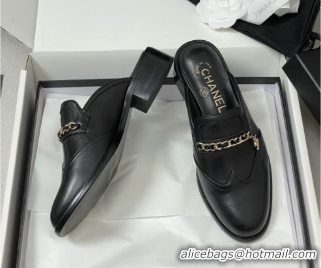 Good Looking Chanel Calfskin Mules with Chain CH9343 Black
