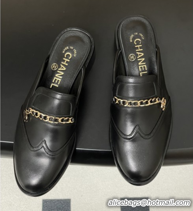 Good Looking Chanel Calfskin Mules with Chain CH9343 Black