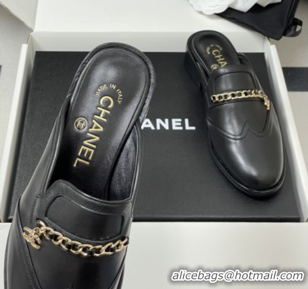 Good Looking Chanel Calfskin Mules with Chain CH9343 Black