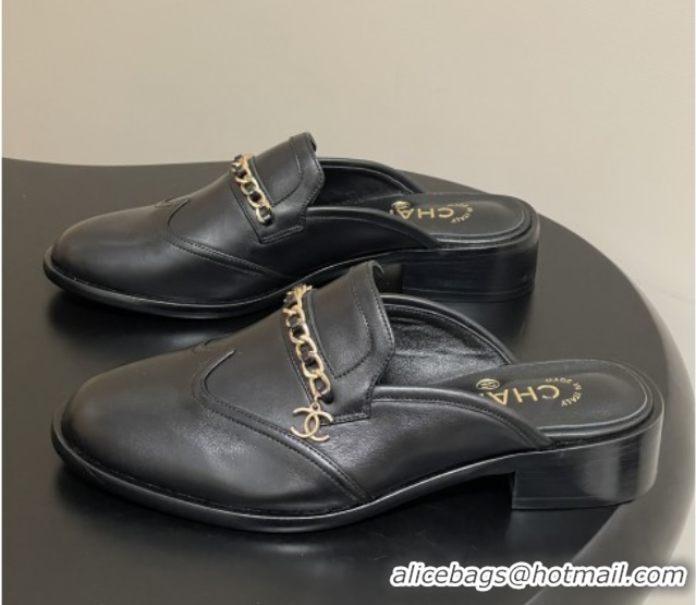 Good Looking Chanel Calfskin Mules with Chain CH9343 Black