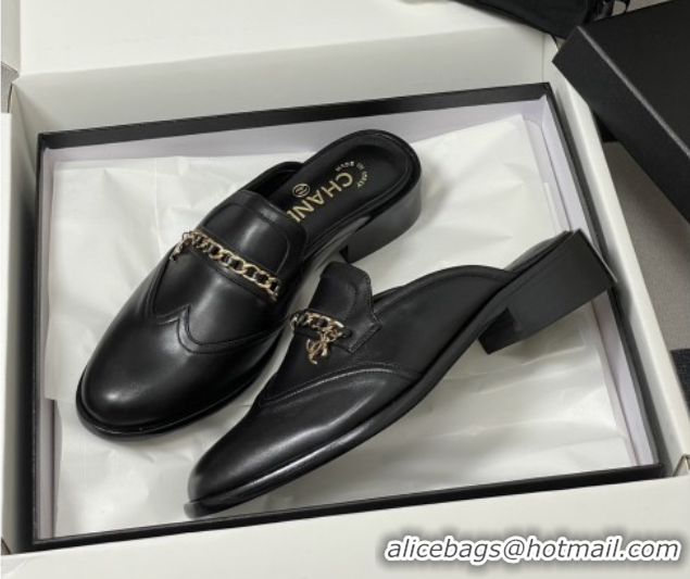 Good Looking Chanel Calfskin Mules with Chain CH9343 Black