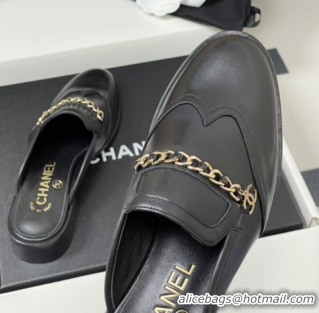Good Looking Chanel Calfskin Mules with Chain CH9343 Black