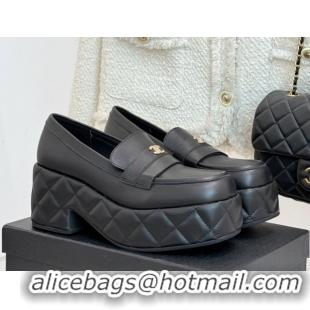 Buy Luxury Chanel Lambskin Platform Loafers CH91301 Black