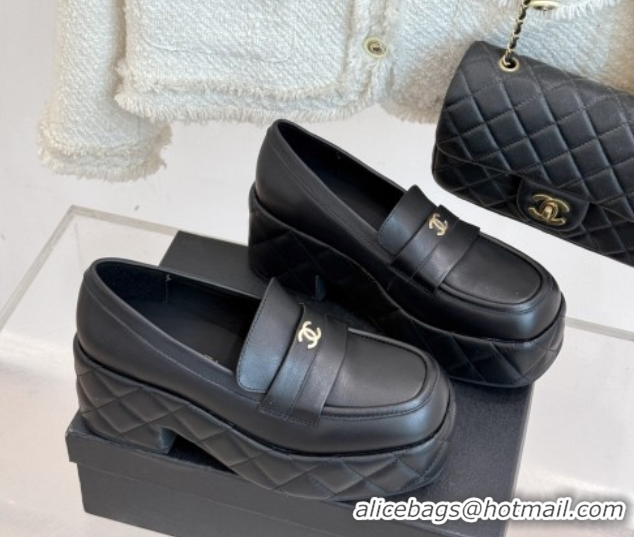 Buy Luxury Chanel Lambskin Platform Loafers CH91301 Black
