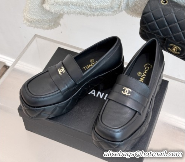 Buy Luxury Chanel Lambskin Platform Loafers CH91301 Black