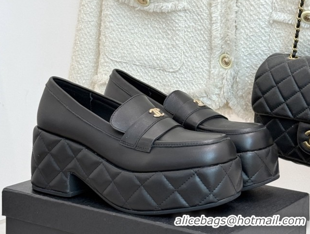 Buy Luxury Chanel Lambskin Platform Loafers CH91301 Black