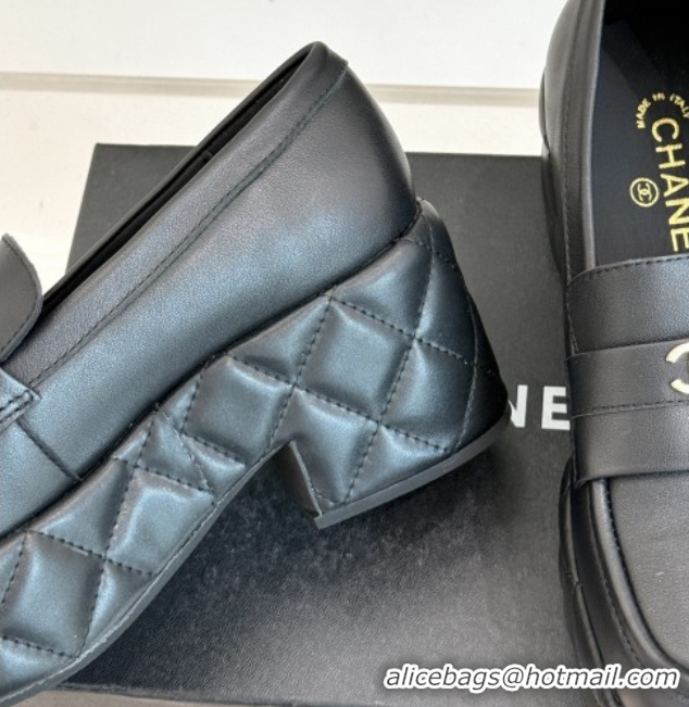 Buy Luxury Chanel Lambskin Platform Loafers CH91301 Black