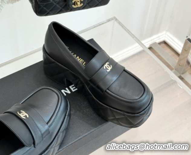 Buy Luxury Chanel Lambskin Platform Loafers CH91301 Black