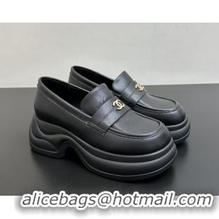 Good Quality Chanel Lambskin Platform Loafers CH91302 Black