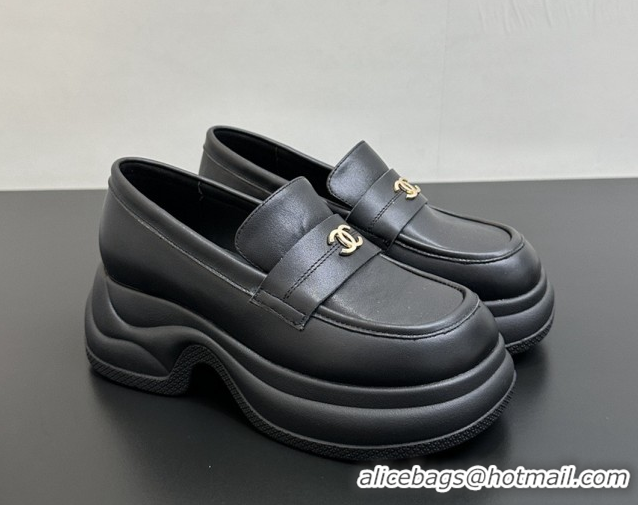 Good Quality Chanel Lambskin Platform Loafers CH91302 Black