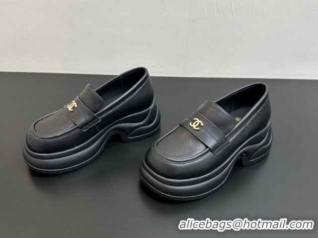 Good Quality Chanel Lambskin Platform Loafers CH91302 Black