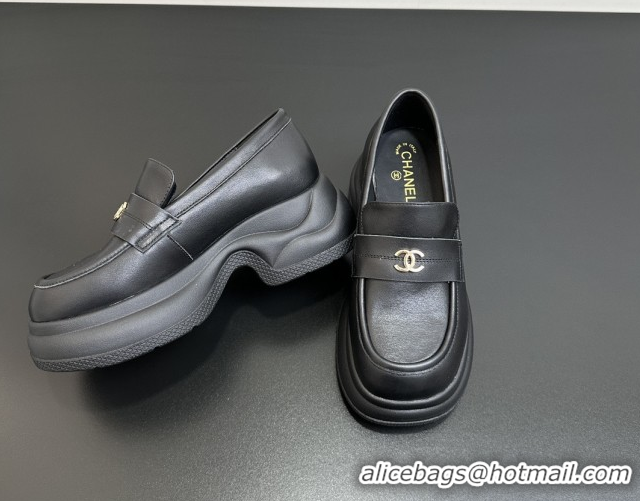 Good Quality Chanel Lambskin Platform Loafers CH91302 Black