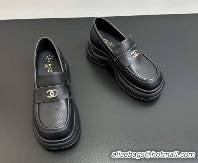 Good Quality Chanel Lambskin Platform Loafers CH91302 Black
