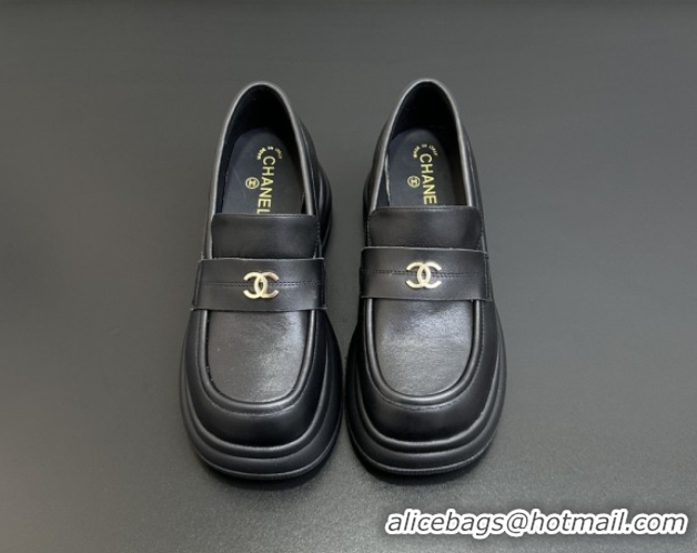 Good Quality Chanel Lambskin Platform Loafers CH91302 Black