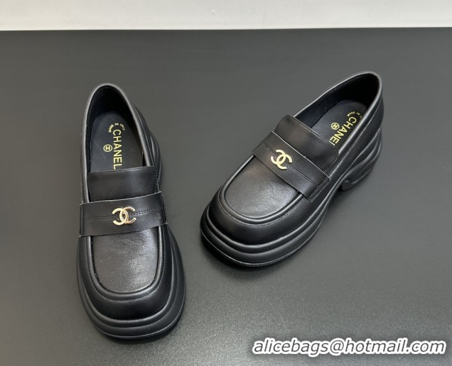 Good Quality Chanel Lambskin Platform Loafers CH91302 Black