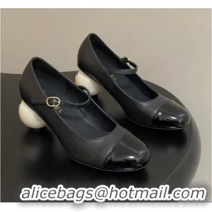 Buy Cheap Chanel Mary Jane Patent Leather With Costume Pearl Heel 8.5cm G46775 Black