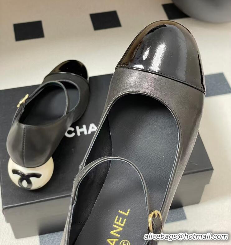 Buy Cheap Chanel Mary Jane Patent Leather With Costume Pearl Heel 8.5cm G46775 Black