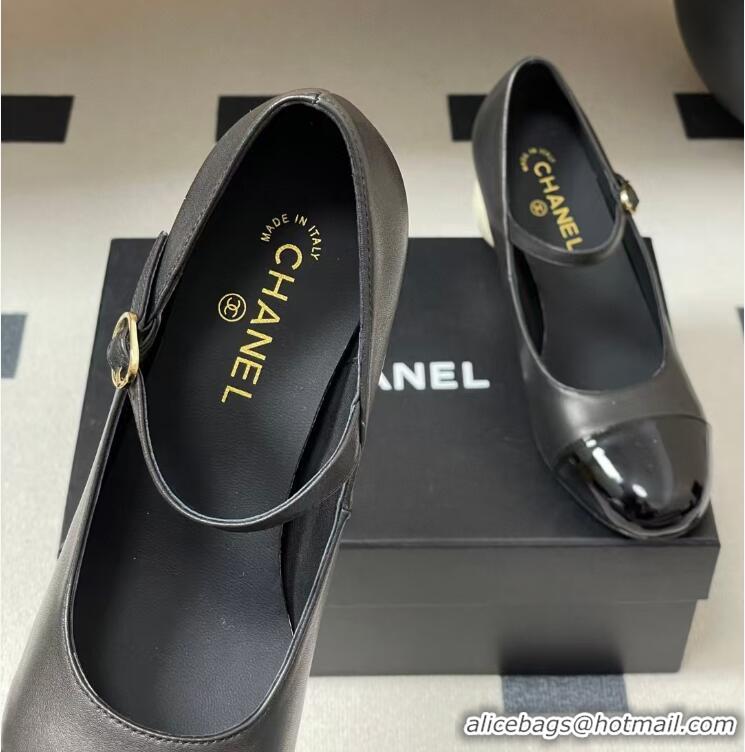 Buy Cheap Chanel Mary Jane Patent Leather With Costume Pearl Heel 8.5cm G46775 Black