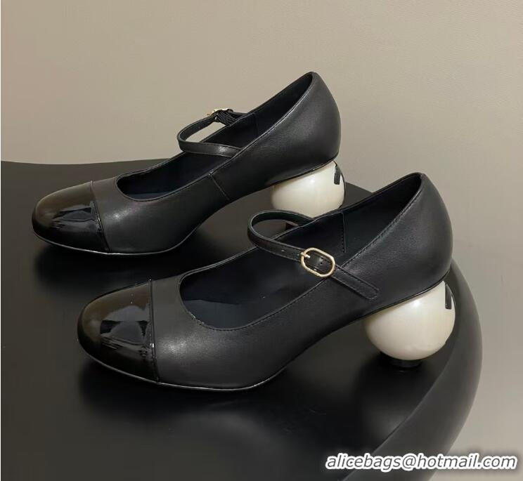 Buy Cheap Chanel Mary Jane Patent Leather With Costume Pearl Heel 8.5cm G46775 Black