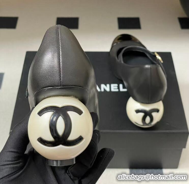 Buy Cheap Chanel Mary Jane Patent Leather With Costume Pearl Heel 8.5cm G46775 Black