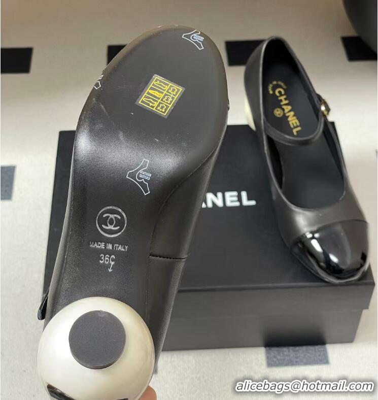 Buy Cheap Chanel Mary Jane Patent Leather With Costume Pearl Heel 8.5cm G46775 Black
