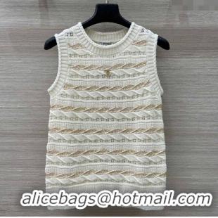 Good Product Chanel Wool Knit Vest with Gold-Tone Sequins CH061211 White 2025