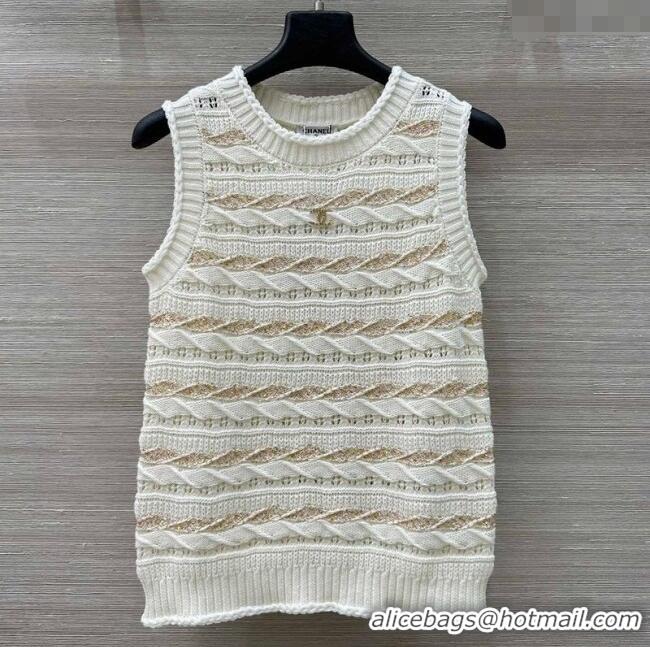 Good Product Chanel Wool Knit Vest with Gold-Tone Sequins CH061211 White 2025
