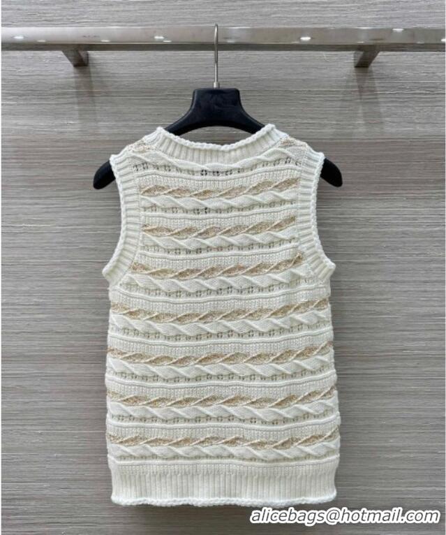 Good Product Chanel Wool Knit Vest with Gold-Tone Sequins CH061211 White 2025