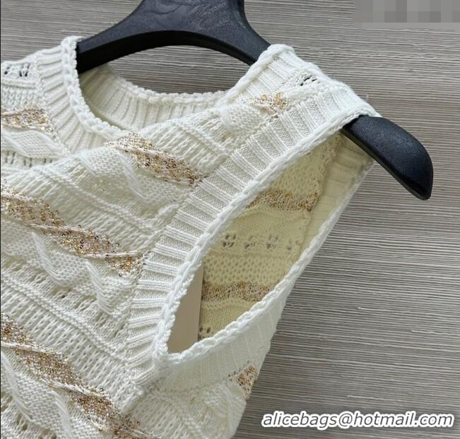 Good Product Chanel Wool Knit Vest with Gold-Tone Sequins CH061211 White 2025