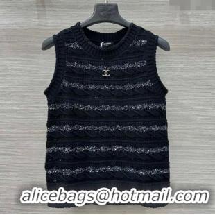 Promotional Chanel Wool Knit Vest with Silver-Tone Sequins CH061211 Black 2025