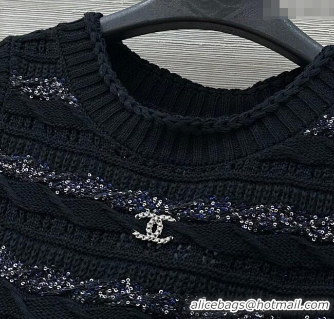 Promotional Chanel Wool Knit Vest with Silver-Tone Sequins CH061211 Black 2025