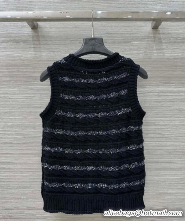 Promotional Chanel Wool Knit Vest with Silver-Tone Sequins CH061211 Black 2025