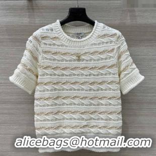 Shop Grade Chanel Wool Knit Top with Gold-Tone Sequins CH061211 White 2025