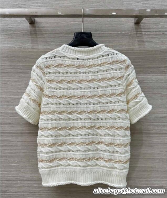 Shop Grade Chanel Wool Knit Top with Gold-Tone Sequins CH061211 White 2025