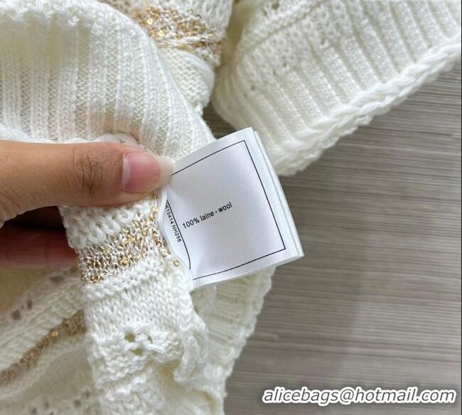 Shop Grade Chanel Wool Knit Top with Gold-Tone Sequins CH061211 White 2025