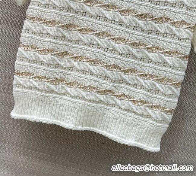 Shop Grade Chanel Wool Knit Top with Gold-Tone Sequins CH061211 White 2025