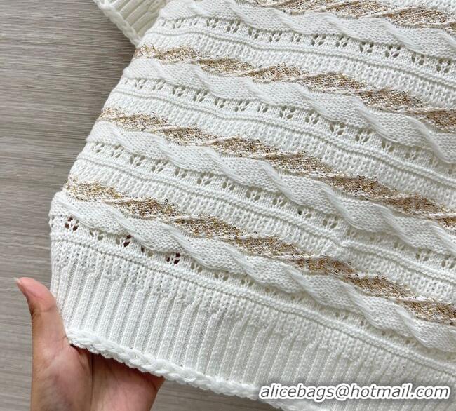 Shop Grade Chanel Wool Knit Top with Gold-Tone Sequins CH061211 White 2025