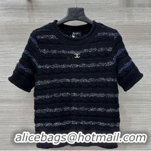 ​Most Popular Chanel Wool Knit Top with Silver-Tone Sequins CH061211 Black 2025