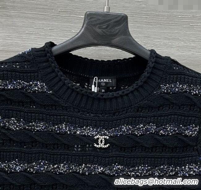 ​Most Popular Chanel Wool Knit Top with Silver-Tone Sequins CH061211 Black 2025