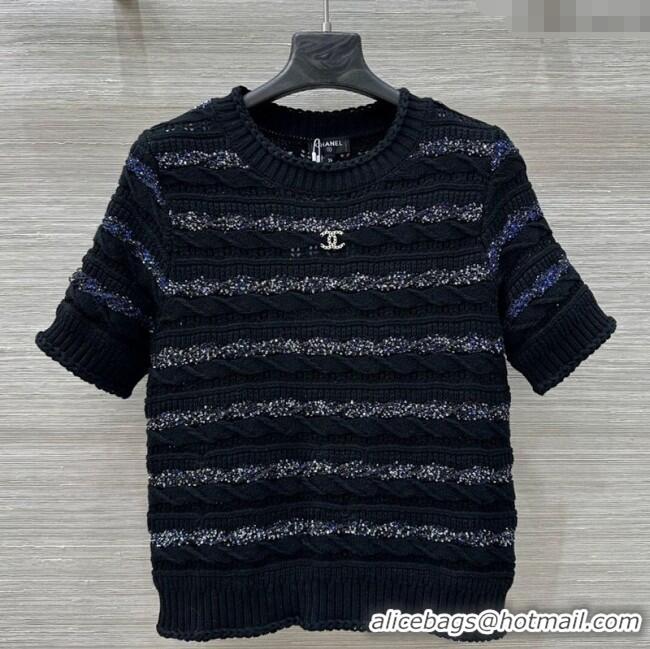 ​Most Popular Chanel Wool Knit Top with Silver-Tone Sequins CH061211 Black 2025