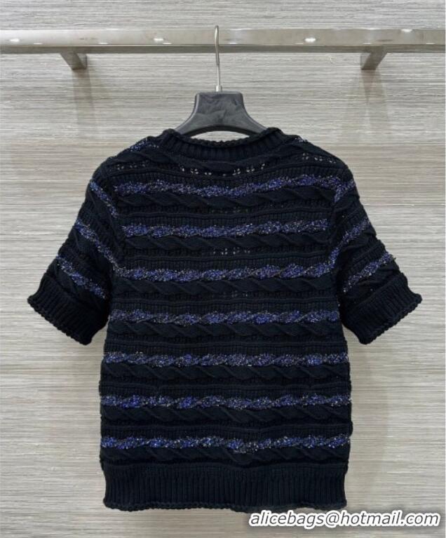 ​Most Popular Chanel Wool Knit Top with Silver-Tone Sequins CH061211 Black 2025