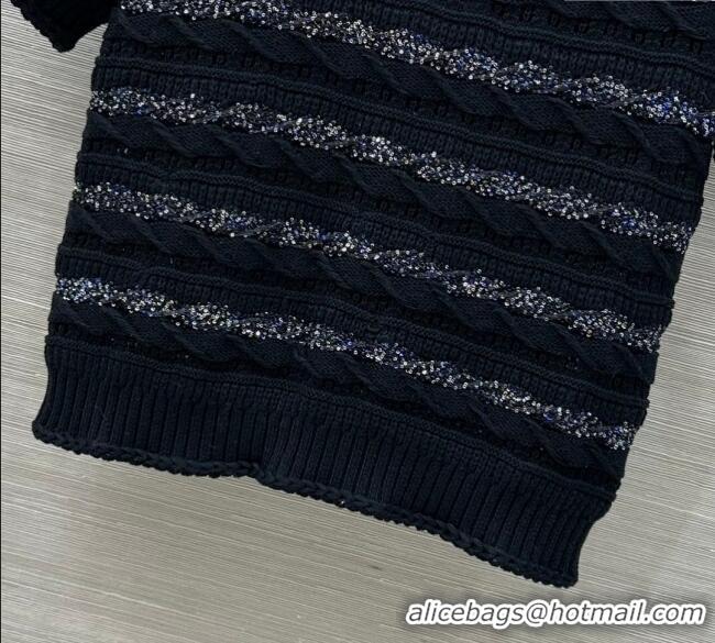 ​Most Popular Chanel Wool Knit Top with Silver-Tone Sequins CH061211 Black 2025
